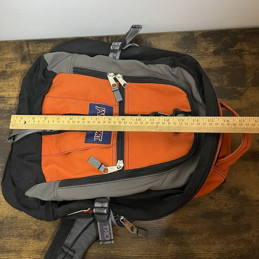 Vintage JanSport Backpack Orange Black Gray Trail Hiking Multi Pocket 90s Bag